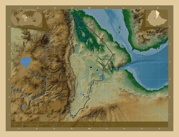 Afar Estado Etiópia Mapa Elevação Colorido Com Lagos Rios Locais — Fotografia de Stock