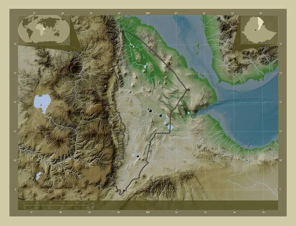 Afar Πολιτεία Της Αιθιοπίας Υψόμετρο Χάρτη Χρωματισμένο Στυλ Wiki Λίμνες — Φωτογραφία Αρχείου