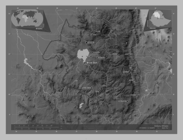 Amhara Stato Dell Etiopia Mappa Elevazione Scala Grigi Con Laghi — Foto Stock
