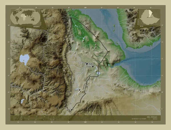 에티오피아의 국가입니다 스타일에 호수와 엘레베이션 지역의 도시들의 위치와 Corner Auxiliary — 스톡 사진