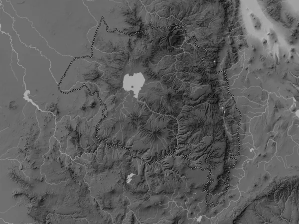 Amhara État Ethiopie Carte Altitude Niveaux Gris Avec Lacs Rivières — Photo