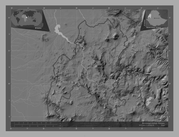 Benshangul Gumaz Stan Etiopia Dwupoziomowa Mapa Jeziorami Rzekami Lokalizacje Nazwy — Zdjęcie stockowe