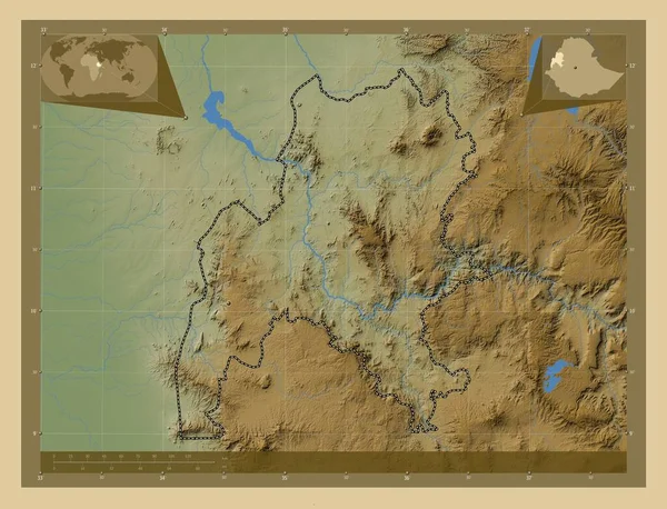 Benshangul Gumaz Stát Etiopie Barevná Mapa Jezery Řekami Pomocné Mapy — Stock fotografie