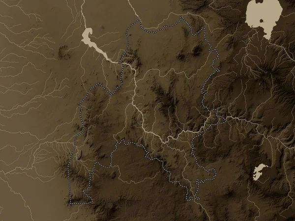 Benshangul Gumaz Etiyopya Eyaleti Yükseklik Haritası Sepya Tonlarında Göller Nehirlerle — Stok fotoğraf