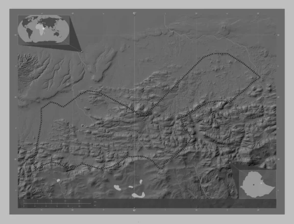 Dire Dawa Stad Ethiopië Grayscale Hoogte Kaart Met Meren Rivieren — Stockfoto