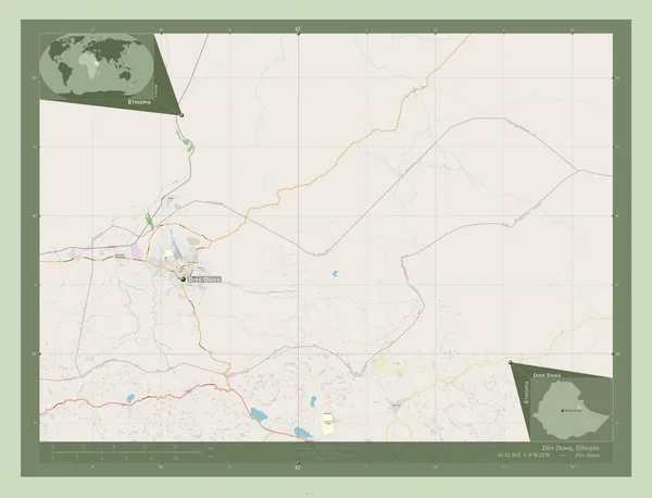 Dire Dawa Miasto Etiopia Otwórz Mapę Ulic Lokalizacje Nazwy Głównych — Zdjęcie stockowe