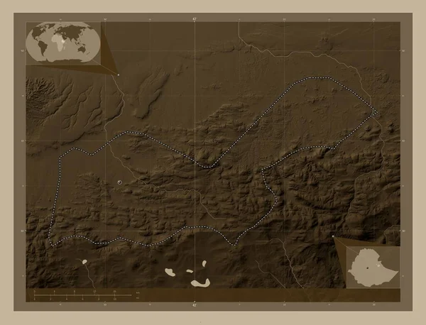 Dire Dawa Miasto Etiopia Mapa Elewacji Kolorowe Sepia Dźwięki Jeziorami — Zdjęcie stockowe