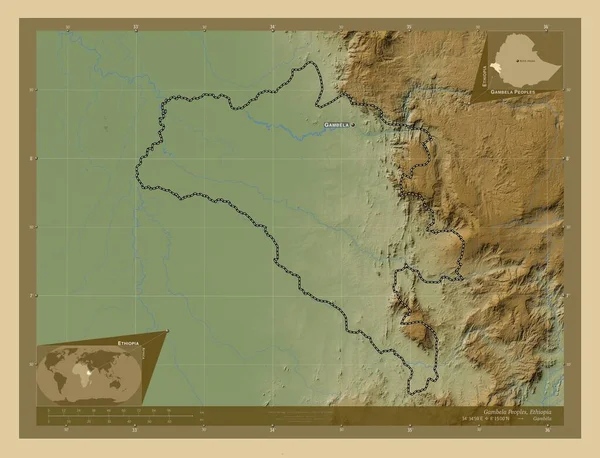 Gambela Peoples State Ethiopia Colored Elevation Map Lakes Rivers Locations — Stock Photo, Image