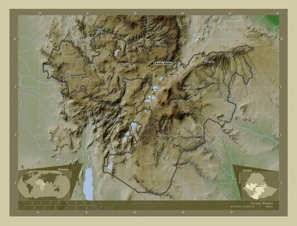 Ορόμια Πολιτεία Της Αιθιοπίας Υψόμετρο Χάρτη Χρωματισμένο Στυλ Wiki Λίμνες — Φωτογραφία Αρχείου