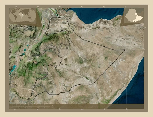 ソマリア エチオピアの状態 高解像度衛星地図 地域の主要都市の場所 コーナー補助位置図 — ストック写真