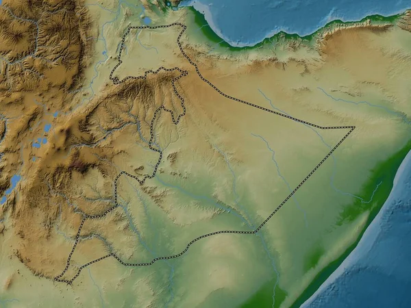 Σομαλός Πολιτεία Αιθιοπίας Χρωματιστός Υψομετρικός Χάρτης Λίμνες Και Ποτάμια — Φωτογραφία Αρχείου