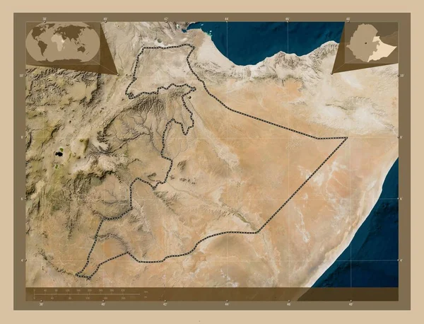 索马里 埃塞俄比亚国 低分辨率卫星地图 角辅助位置图 — 图库照片