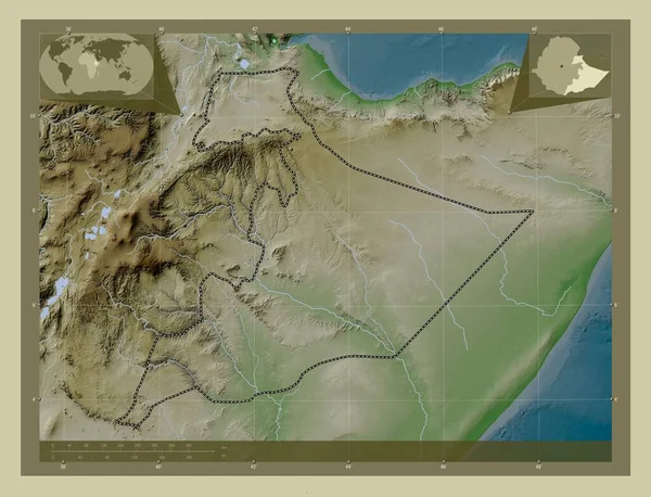 Somali Estado Etiópia Mapa Elevação Colorido Estilo Wiki Com Lagos — Fotografia de Stock