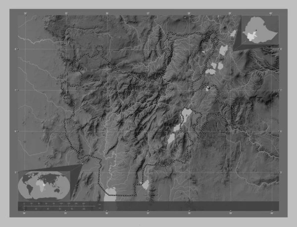 Déli Nemzetiségek Népek Etiópia Állam Szürkeárnyas Térkép Tavakkal Folyókkal Saroktérképek — Stock Fotó
