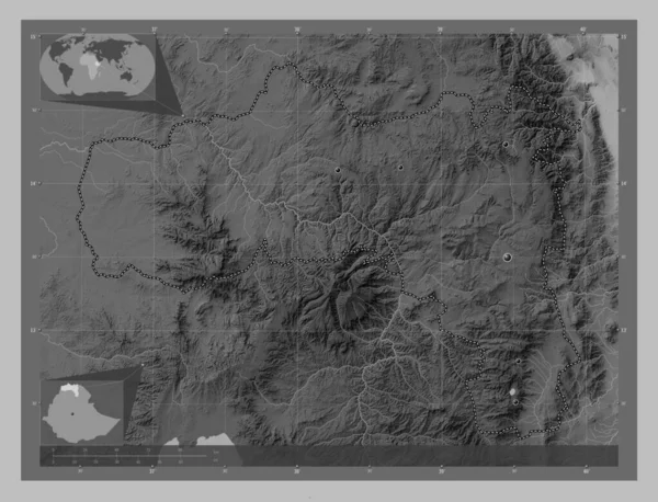 Tigray State Ethiopia Grayscale Elevation Map Lakes Rivers Locations Major — Stock Photo, Image