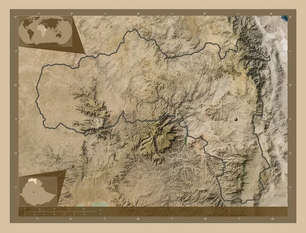 埃塞俄比亚的提格雷州低分辨率卫星地图 角辅助位置图 — 图库照片