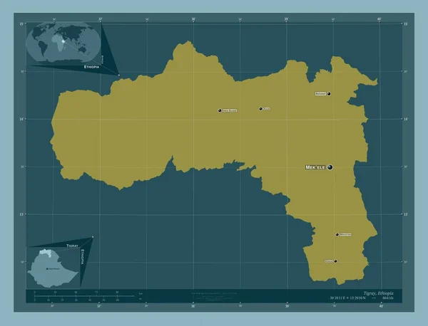 Tigray Etiópia Állam Szilárd Színű Forma Régió Nagyvárosainak Elhelyezkedése Neve — Stock Fotó