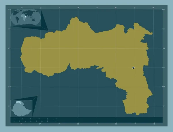 Tigray Estado Etiópia Forma Cor Sólida Mapa Localização Auxiliar Canto — Fotografia de Stock