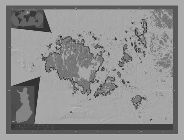 Aland Região Finlândia Bilevel Mapa Elevação Com Lagos Rios Mapa — Fotografia de Stock