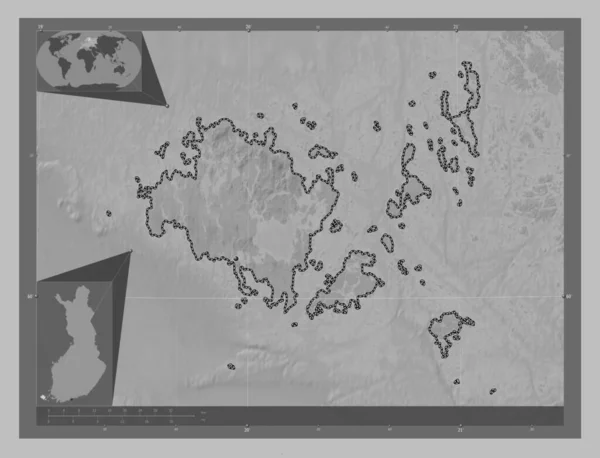 Аланд Регион Финляндии Карта Высот Оттенках Серого Озерами Реками Вспомогательные — стоковое фото