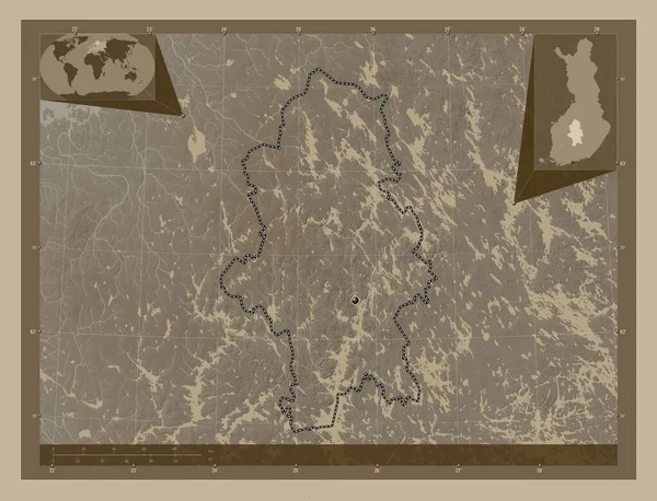 Central Finland Region Finland Elevation Map Colored Sepia Tones Lakes — Stock Photo, Image