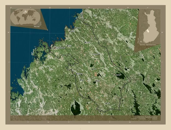 Ostrobothnia Central Región Finlandia Mapa Satelital Alta Resolución Ubicaciones Nombres —  Fotos de Stock