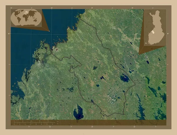 芬兰中部Ostrobothnia地区 低分辨率卫星地图 角辅助位置图 — 图库照片