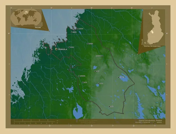 Ostrobotnia Centrale Regione Della Finlandia Mappa Elevazione Colorata Con Laghi — Foto Stock