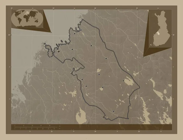 Ostrobothnia Środkowa Region Finlandii Mapa Elewacji Kolorowe Sepia Dźwięki Jeziorami — Zdjęcie stockowe