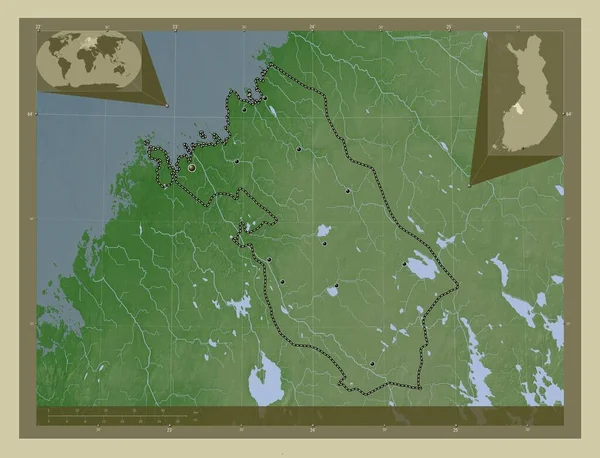 Ostrobothnia Środkowa Region Finlandii Mapa Wzniesień Kolorowa Stylu Wiki Jeziorami — Zdjęcie stockowe