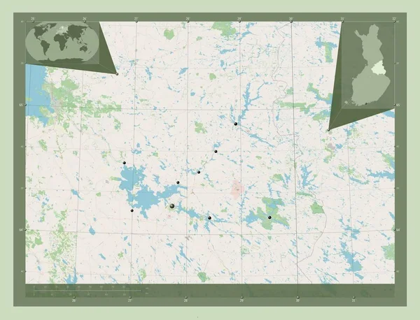 Kainuu Região Finlândia Abrir Mapa Rua Locais Das Principais Cidades — Fotografia de Stock