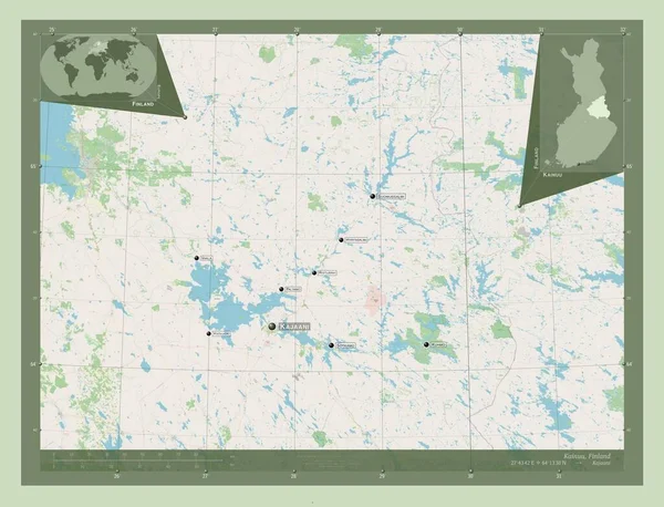 Kainuu Regione Della Finlandia Mappa Stradale Aperta Località Nomi Delle — Foto Stock