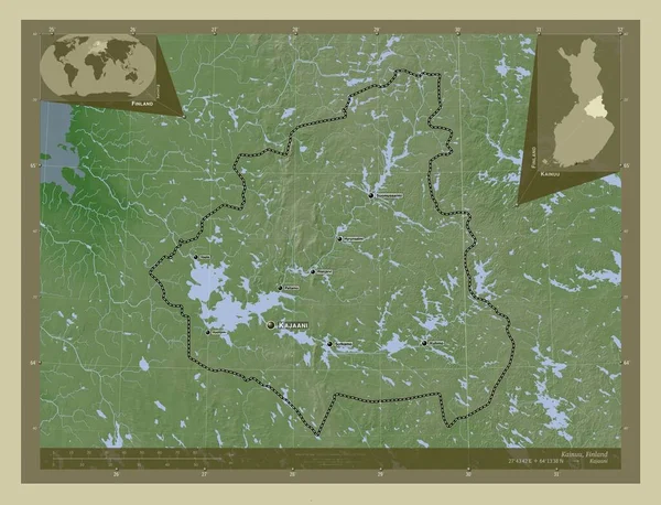 Kainuu Регион Финляндии Карта Высоты Окрашенная Вики Стиле Озерами Реками — стоковое фото