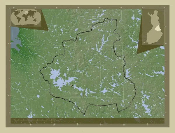 Kainuu Região Finlândia Mapa Elevação Colorido Estilo Wiki Com Lagos — Fotografia de Stock