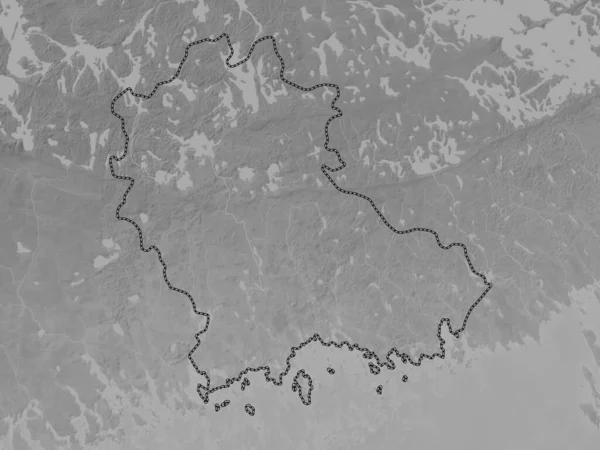 Kymenlaakso Finnország Régiója Szürkeárnyas Domborzati Térkép Tavakkal Folyókkal — Stock Fotó