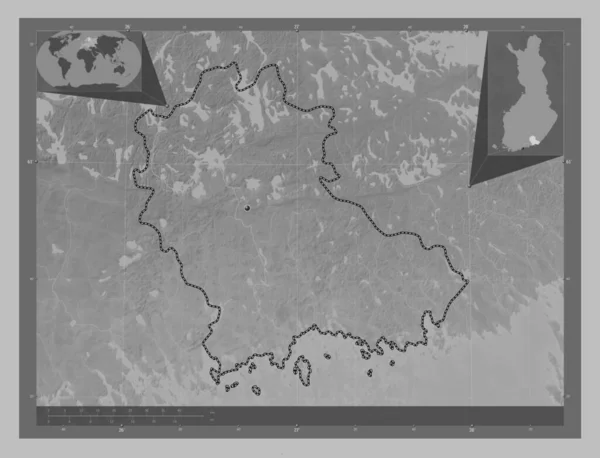 Kymenlaakso Región Finlandia Mapa Elevación Escala Grises Con Lagos Ríos —  Fotos de Stock