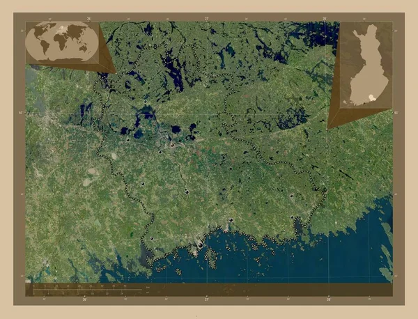 Kymenlaakso Región Finlandia Mapa Satelital Baja Resolución Ubicaciones Las Principales —  Fotos de Stock