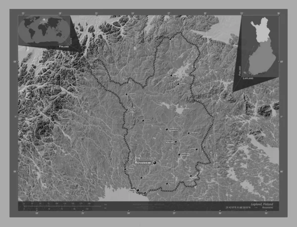 Laponie Région Finlande Carte Altitude Bilevel Avec Lacs Rivières Emplacements — Photo