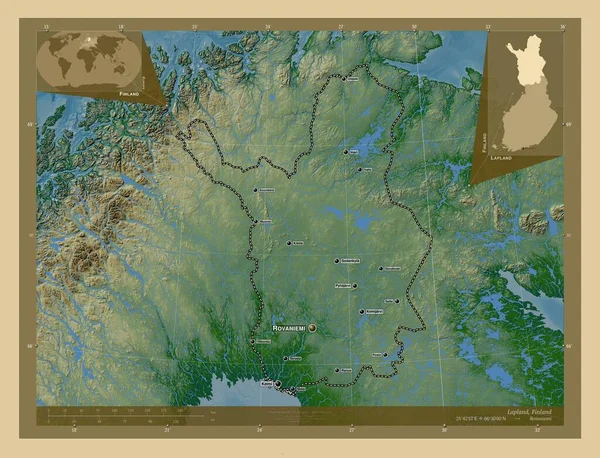 Lappland Landskap Finland Färgade Höjd Karta Med Sjöar Och Floder — Stockfoto