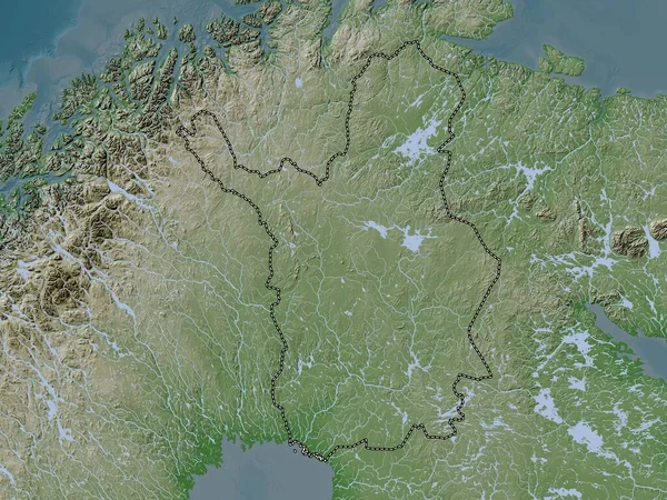 Laponia Regiunea Finlandei Harta Înălțimii Colorată Stil Wiki Lacuri Râuri — Fotografie, imagine de stoc