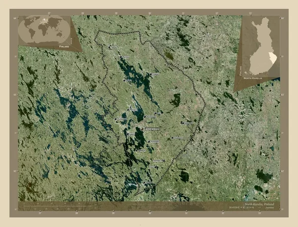 Nordkarelien Region Von Finnland Hochauflösende Satellitenkarte Orte Und Namen Der — Stockfoto