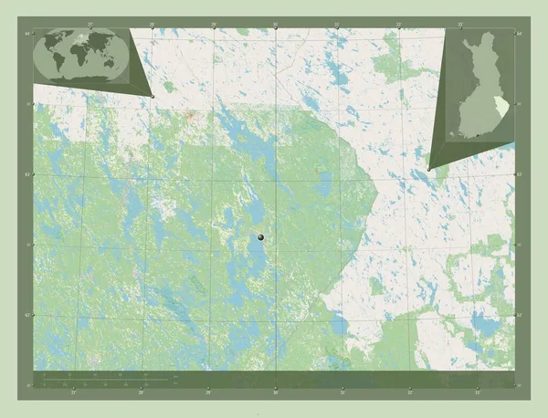 Βόρεια Καρέλια Περιφέρεια Φινλανδίας Χάρτης Του Δρόμου Γωνιακοί Χάρτες Βοηθητικής — Φωτογραφία Αρχείου