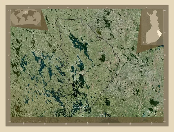 北カレリア フィンランドの地域 高解像度衛星地図 コーナー補助位置図 — ストック写真