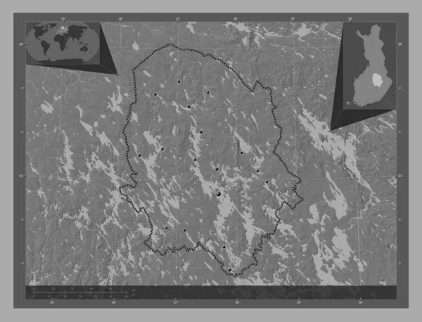 Noord Savonië Regio Van Finland Hoogteplattegrond Met Meren Rivieren Locaties — Stockfoto
