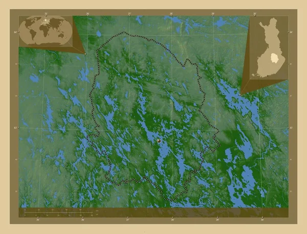 Savonia Settentrionale Regione Della Finlandia Mappa Elevazione Colorata Con Laghi — Foto Stock