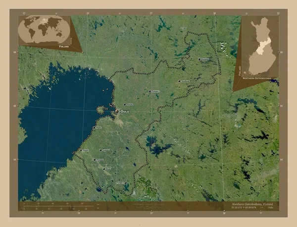 Ostrobothnia Del Norte Región Finlandia Mapa Satelital Baja Resolución Ubicaciones — Foto de Stock