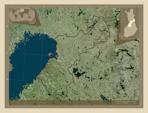 Severní Ostrobothnia Oblast Finska Satelitní Mapa Vysokým Rozlišením Umístění Názvy — Stock fotografie