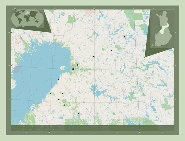 Ostrobotnia Settentrionale Regione Della Finlandia Mappa Stradale Aperta Località Delle — Foto Stock