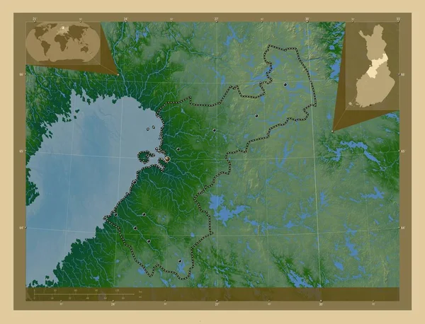 Северная Похъойс Похъянмаа Цветная Карта Высоты Озерами Реками Места Расположения — стоковое фото