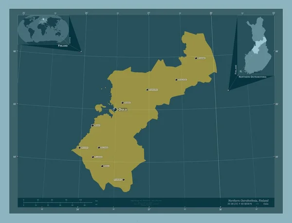 Kuzey Ostrobothnia Finlandiya Bölgesi Katı Renk Şekli Bölgenin Büyük Şehirlerinin — Stok fotoğraf